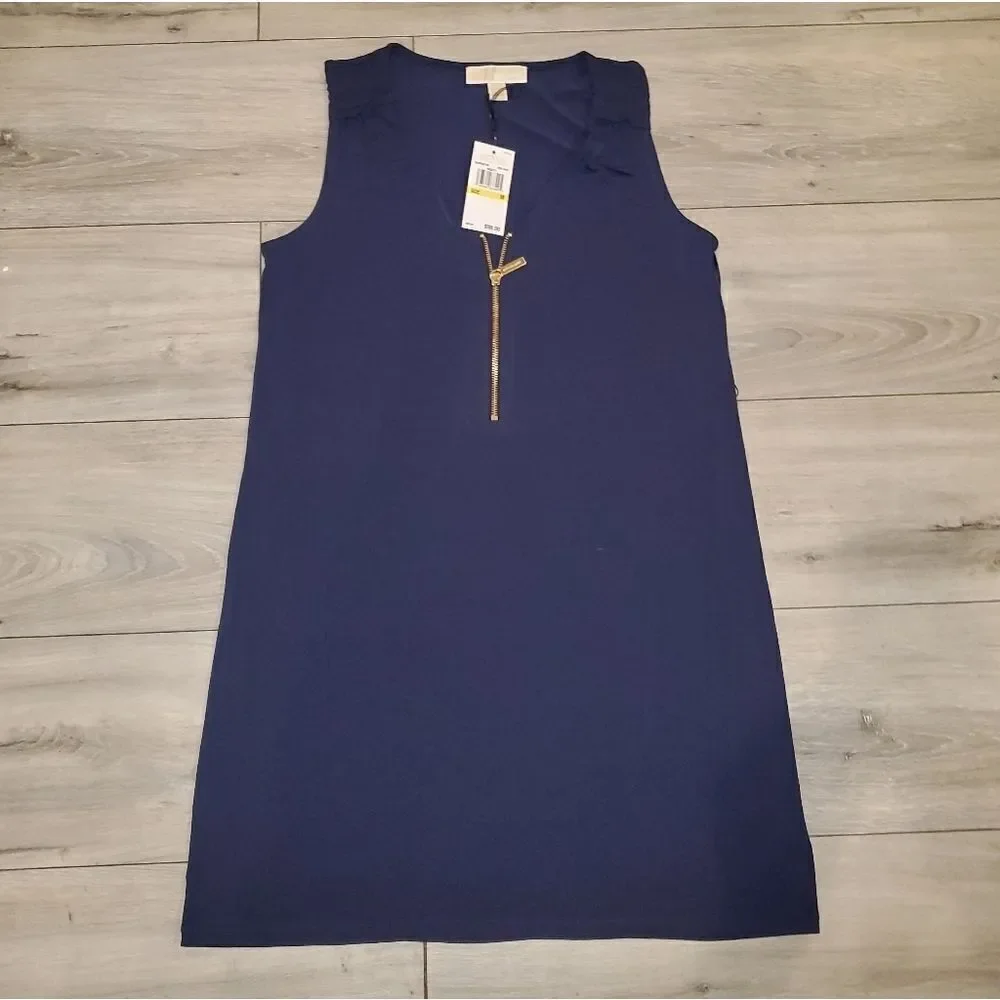 Micheal Kors Women Loose Tank Top V-Neck Sleeveless Zipper dress sz Medi…